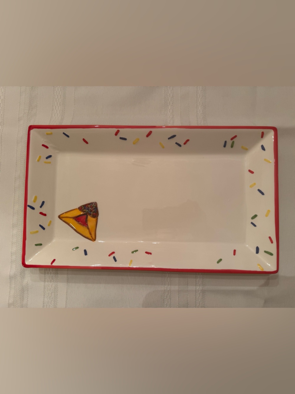Rare Find! Ceramic Rectangular Purim Serving Platter with Confetti Trim